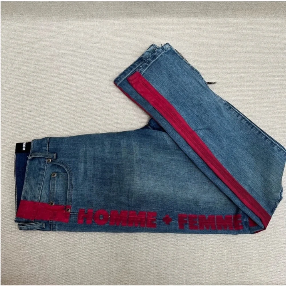 Homme + Femme Distressed Lettering in Paint Jeans